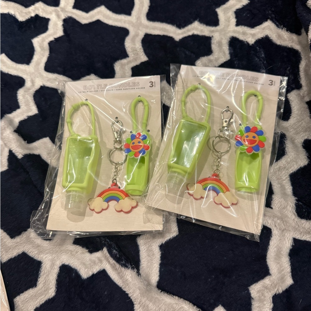 TWO NEW GREEN LIP BALM HAND SANITIZER AND KEYCHAIN SET